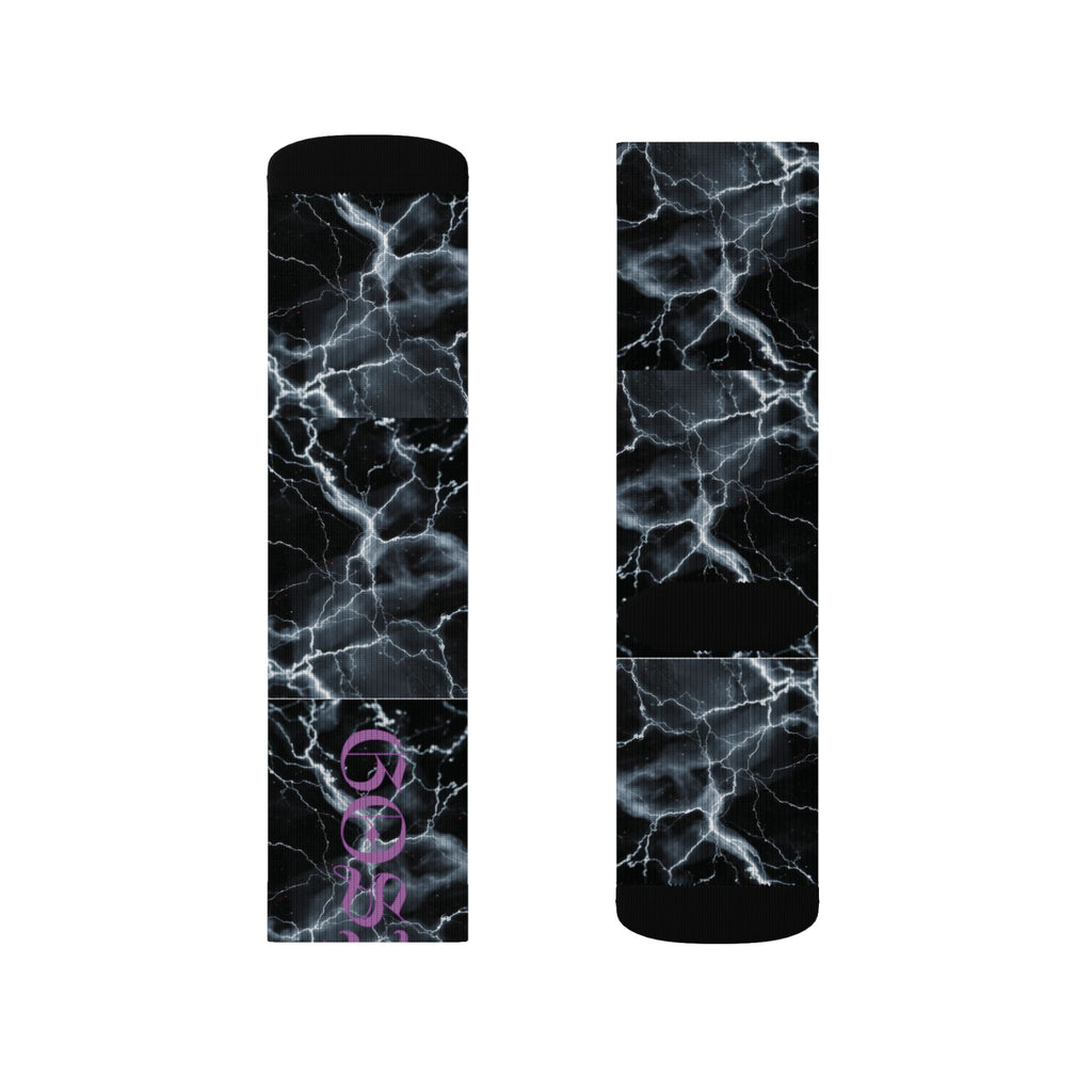 Marble Lightning Socks — Black Electric Sublimation Crew Socks