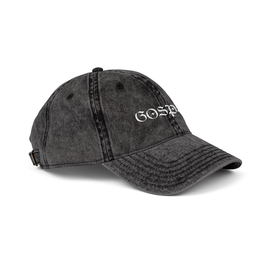 Vintage Embroidered 'Gospel' Cap – Distressed Grey Cotton Baseball Hat