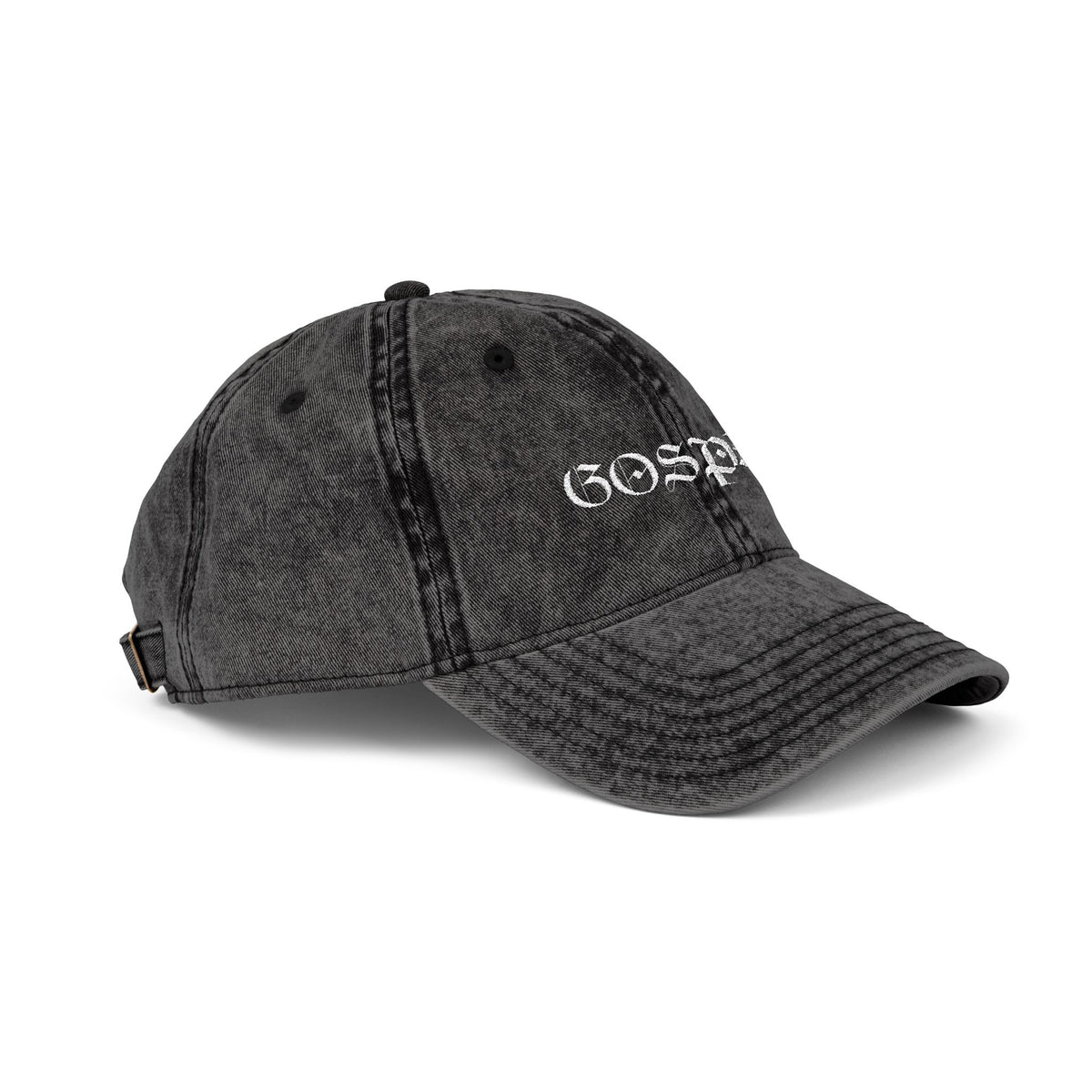 Vintage Embroidered 'Gospel' Cap – Distressed Grey Cotton Baseball Hat