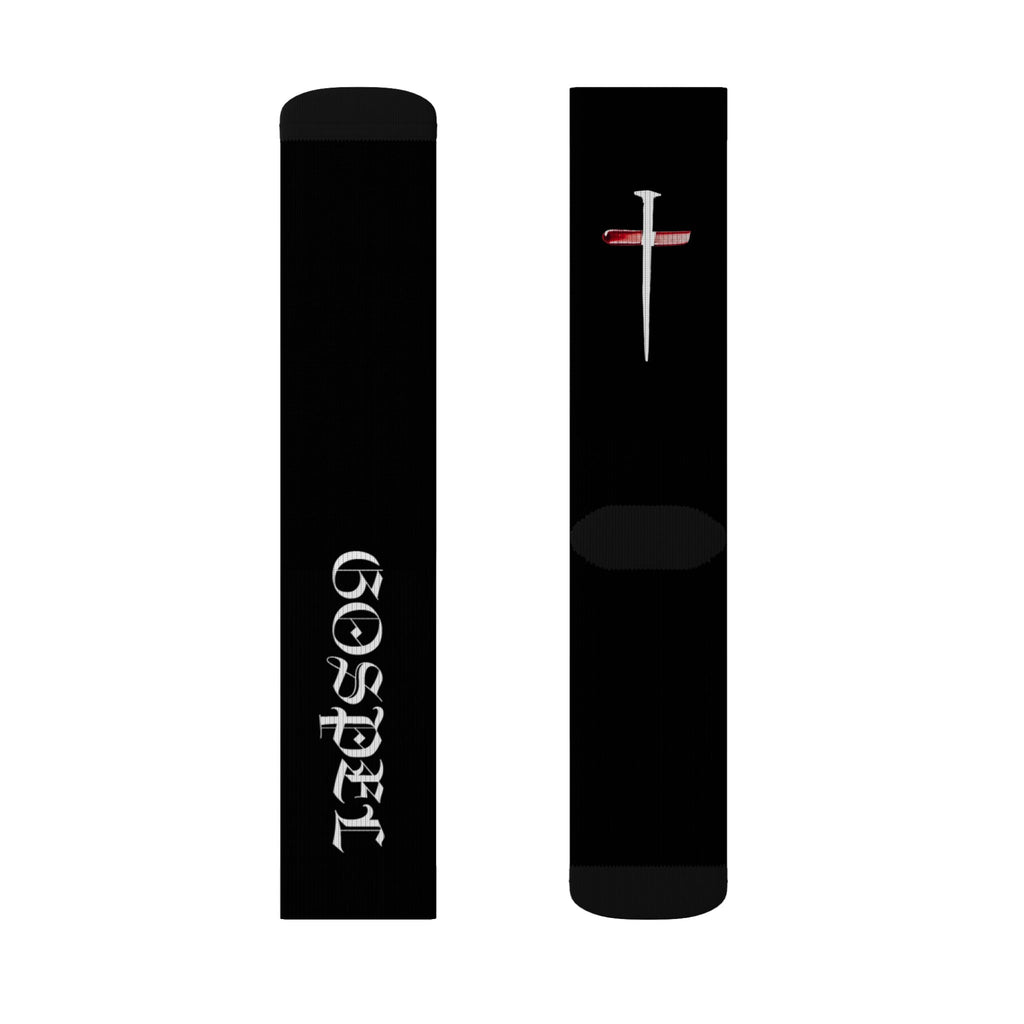 Sublimation Socks — Black 'Gospel' Cross Crew Socks