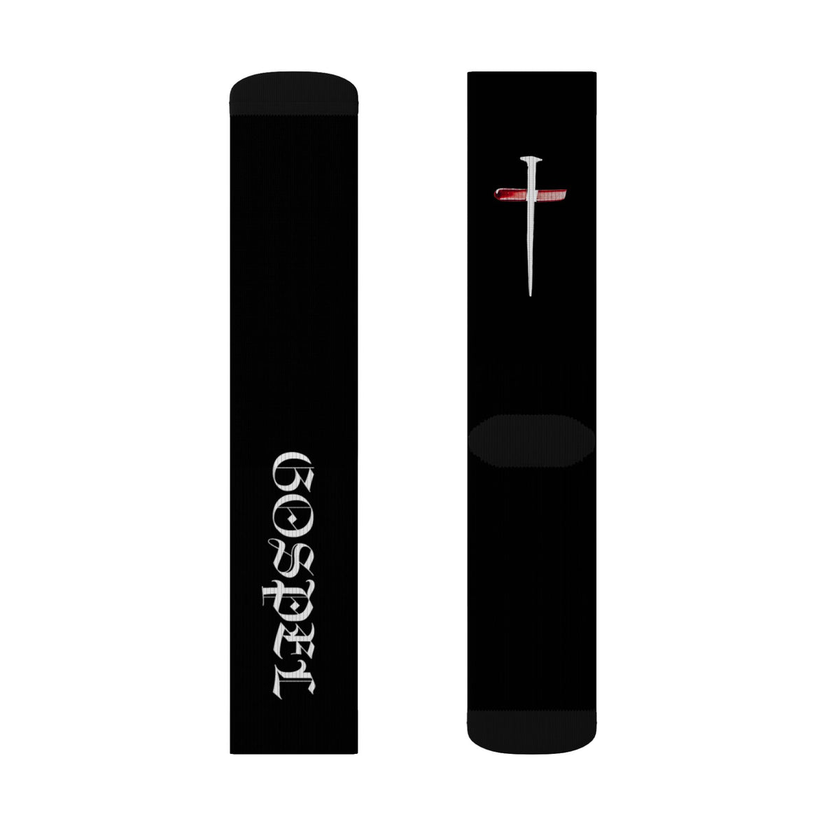Sublimation Socks — Black 'Gospel' Cross Crew Socks