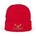 Embroidered Gold Eagle Knit Beanie — Cozy Winter Hat with Metallic Bird Design