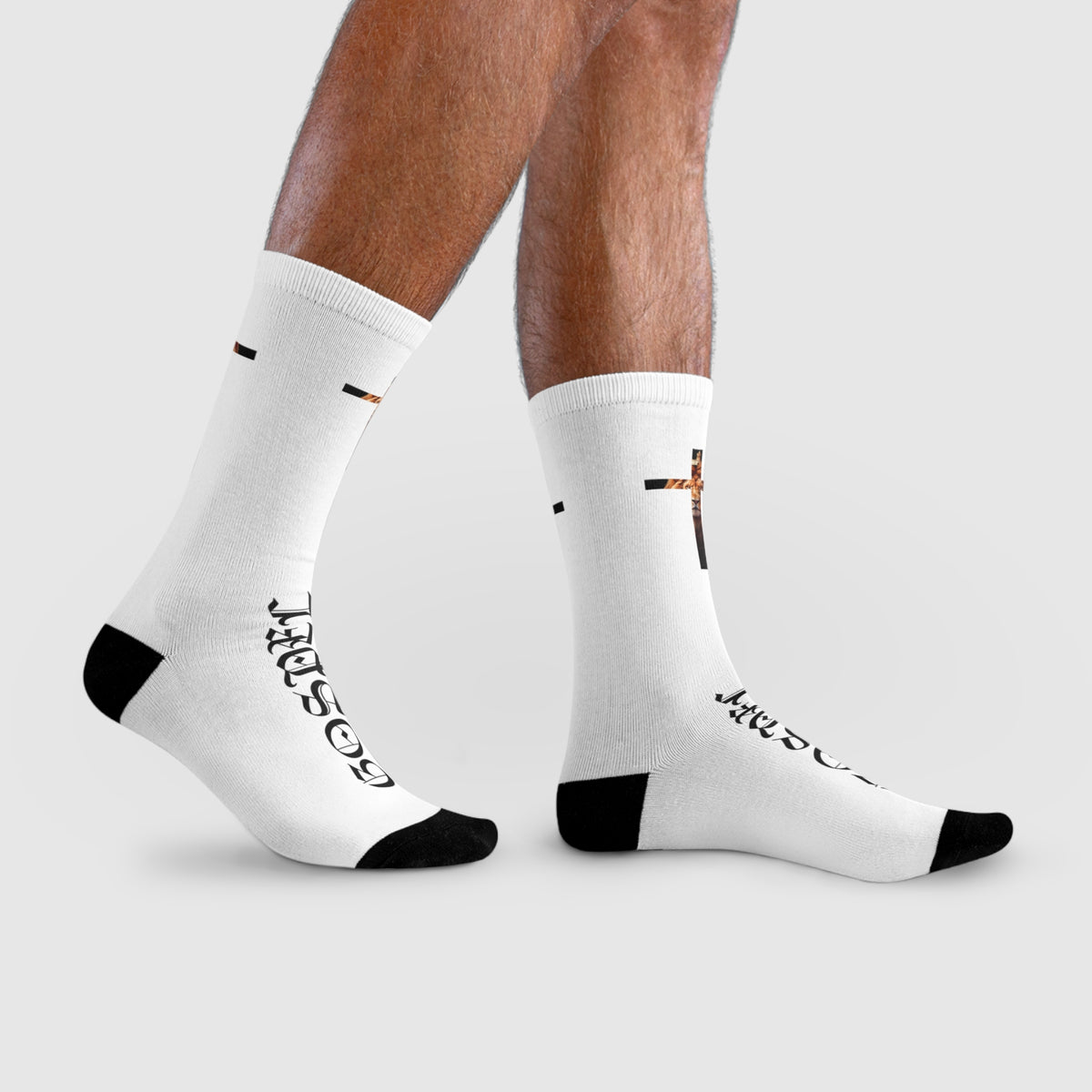 Gospel Cross Sublimation Crew Socks — Christian Faith Graphic Socks