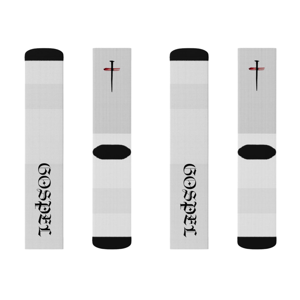 Cross & Script Sublimation Socks — Faith-Inspired Crew Socks with 'GOD BLESS' Text