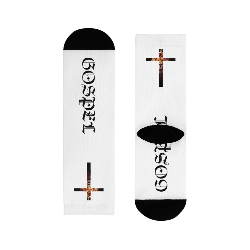 Gospel Cross Sublimation Crew Socks — Christian Faith Graphic Socks