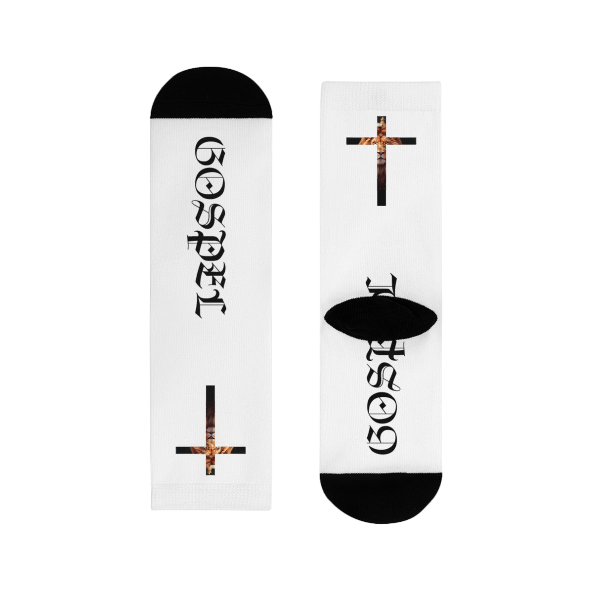 Gospel Cross Sublimation Crew Socks — Christian Faith Graphic Socks