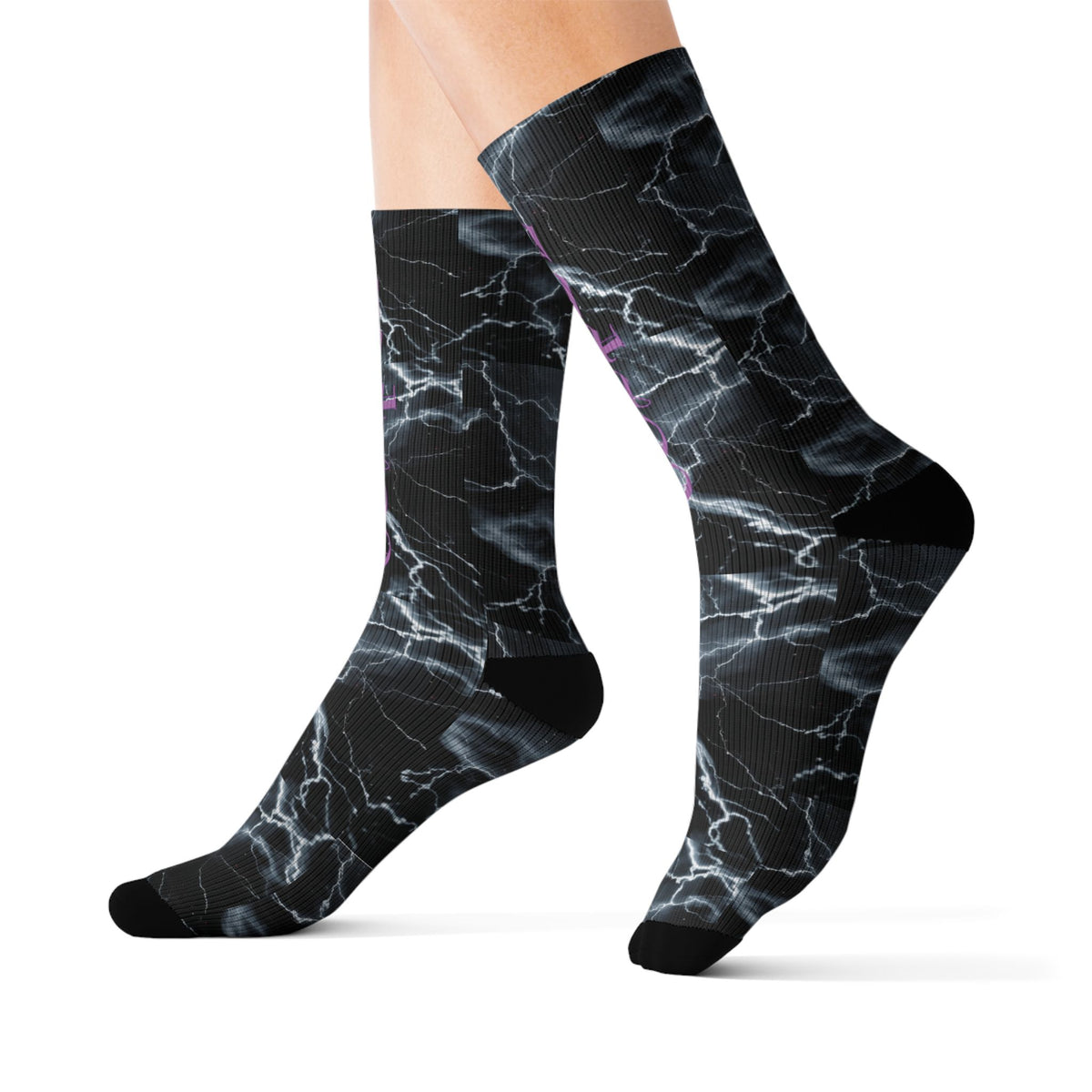 Marble Lightning Socks — Black Electric Sublimation Crew Socks
