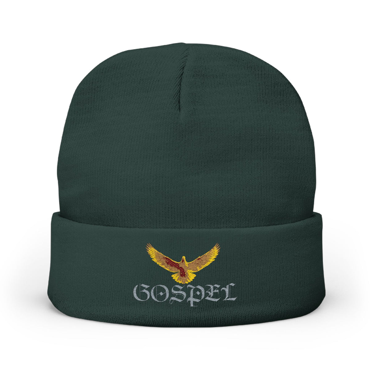 Embroidered Gold Eagle Knit Beanie — Cozy Winter Hat with Metallic Bird Design