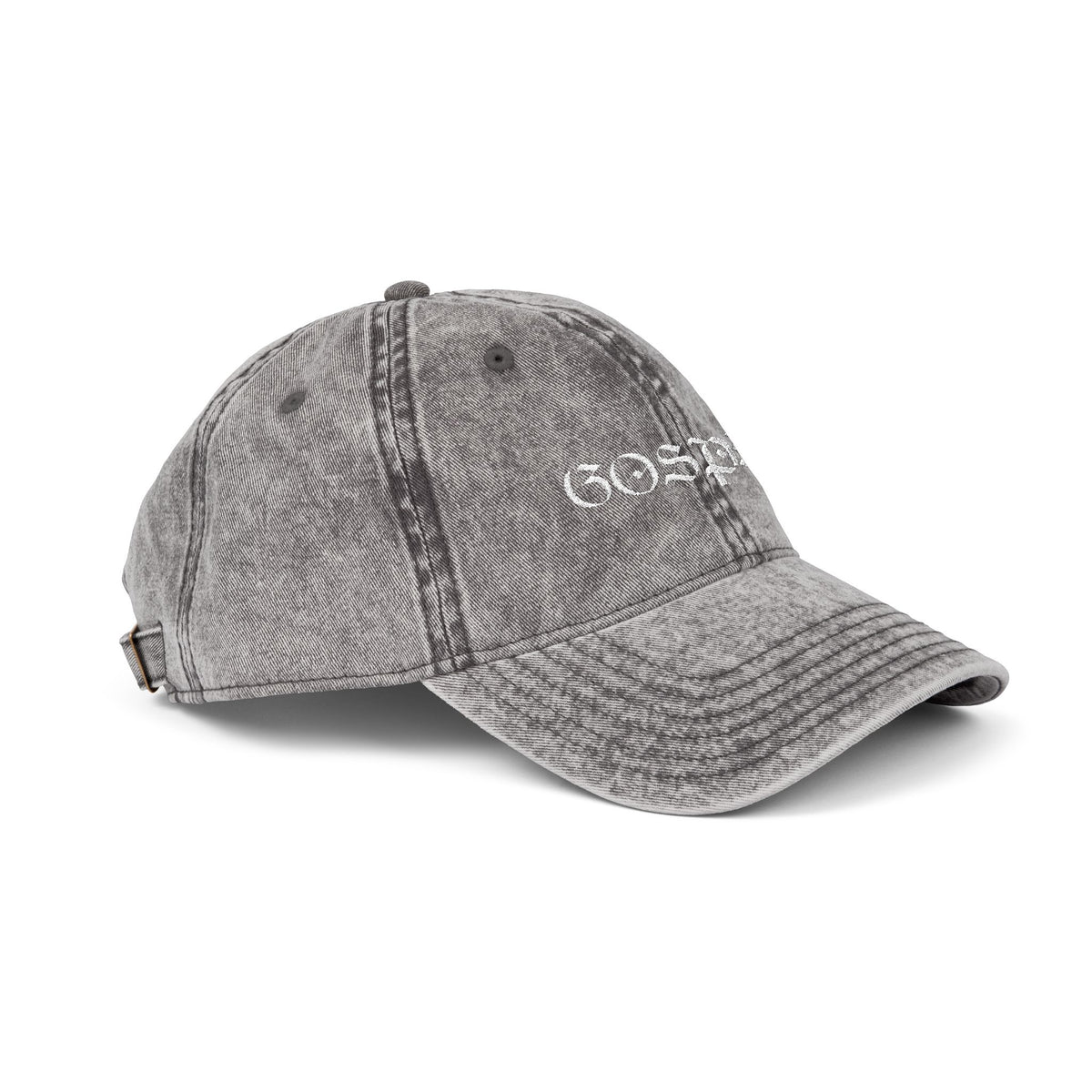 Vintage Embroidered 'Gospel' Cap – Distressed Grey Cotton Baseball Hat