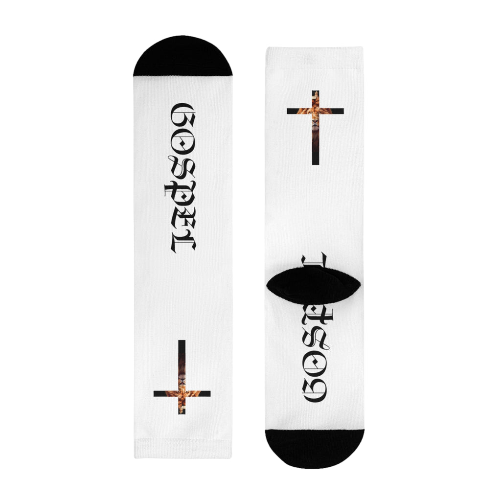 Gospel Cross Sublimation Crew Socks — Christian Faith Graphic Socks