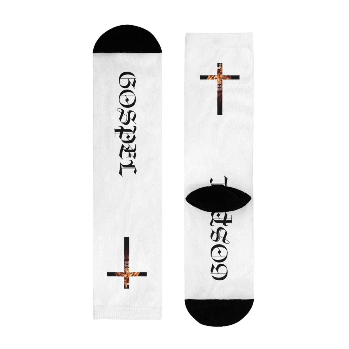 Gospel Cross Sublimation Crew Socks — Christian Faith Graphic Socks
