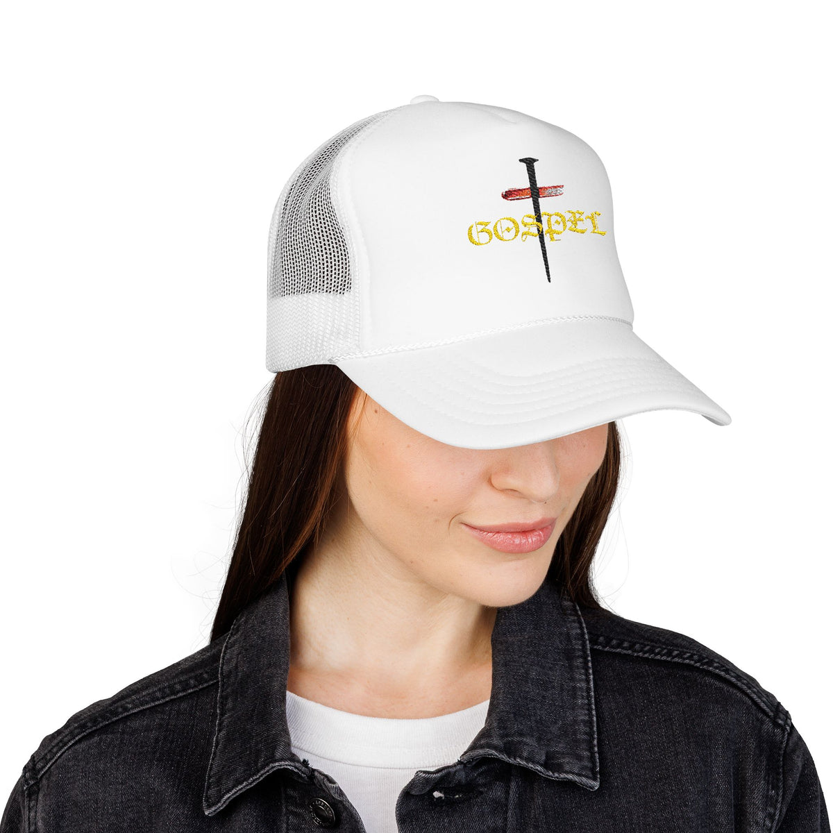 Gospel Cross Trucker Hat — Christian Foam Mesh Cap