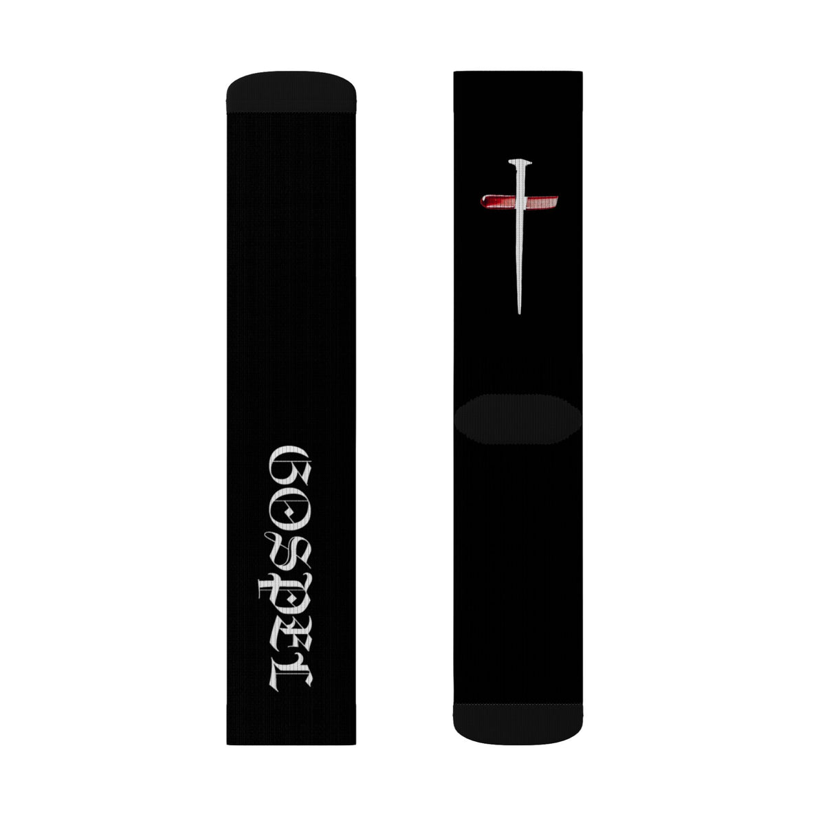 Sublimation Socks — Black 'Gospel' Cross Crew Socks