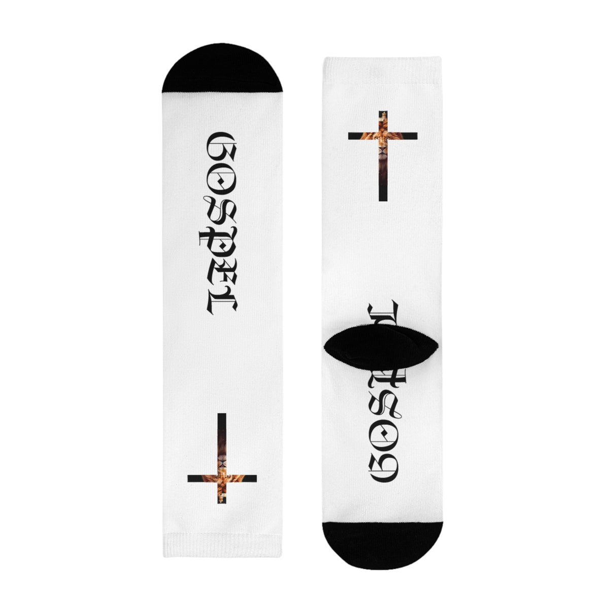 Gospel Cross Sublimation Crew Socks — Christian Faith Graphic Socks