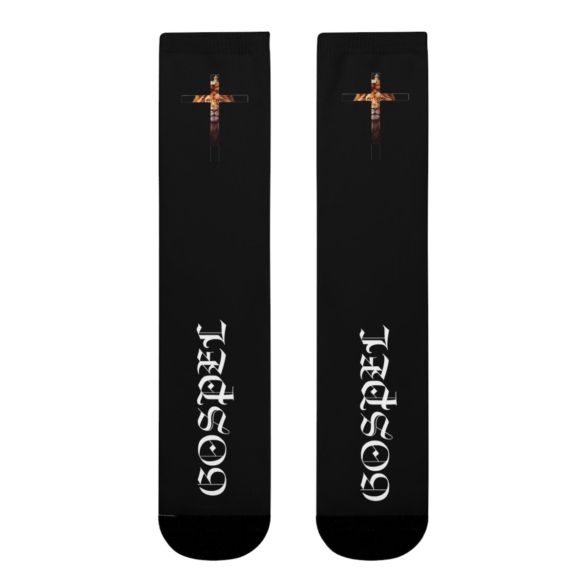 Gospel Cross Sublimation Crew Socks — Christian Faith Black Socks