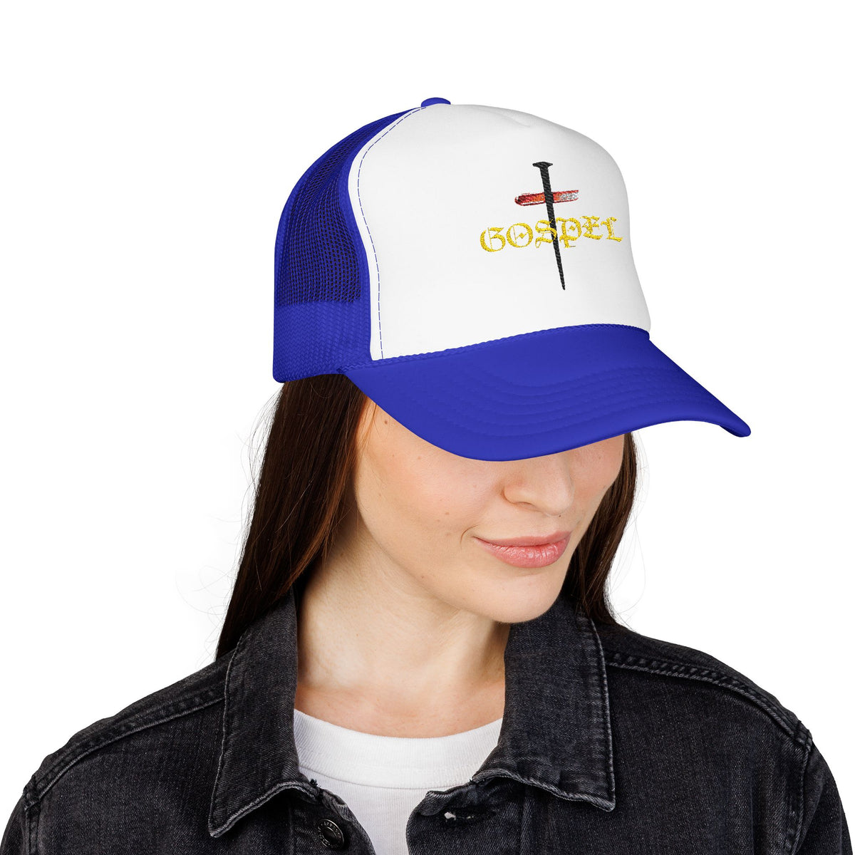Gospel Cross Trucker Hat — Christian Foam Mesh Cap