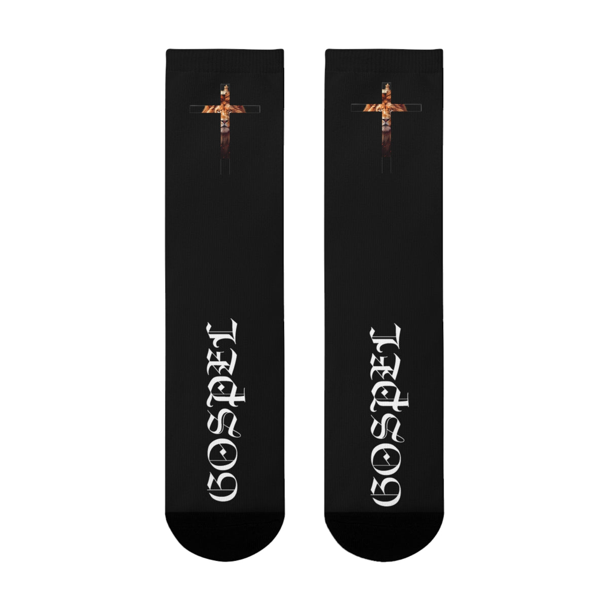 Gospel Cross Sublimation Crew Socks — Christian Faith Black Socks