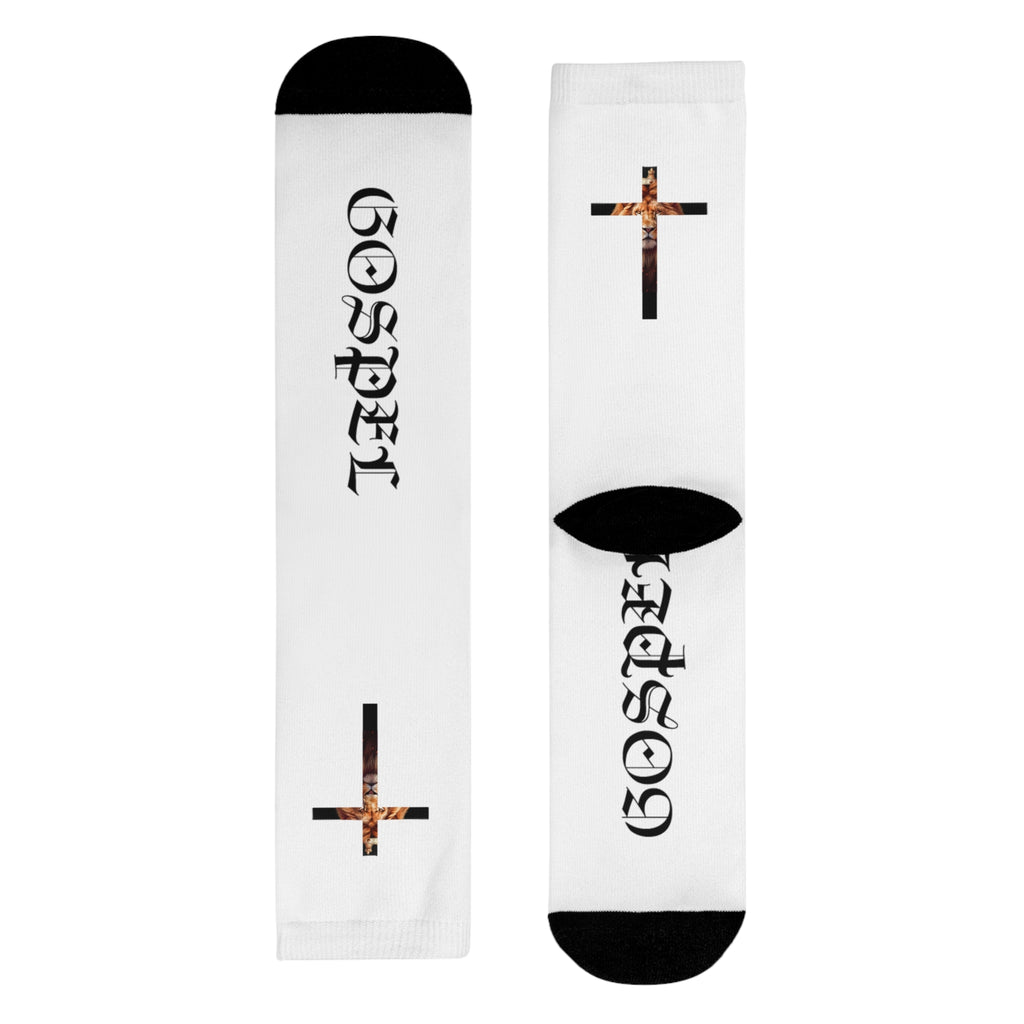 Gospel Cross Sublimation Crew Socks — Christian Faith Graphic Socks