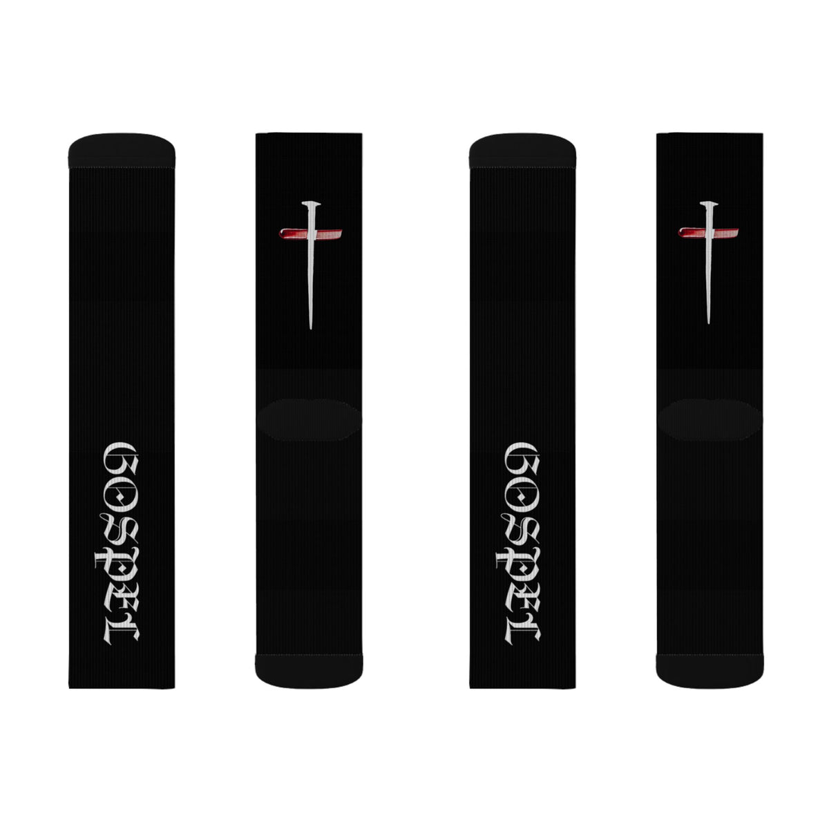 Sublimation Socks — Black 'Gospel' Cross Crew Socks
