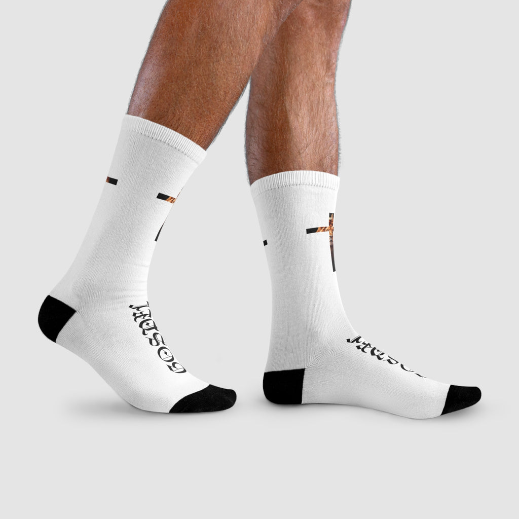 Gospel Cross Sublimation Crew Socks — Christian Faith Graphic Socks