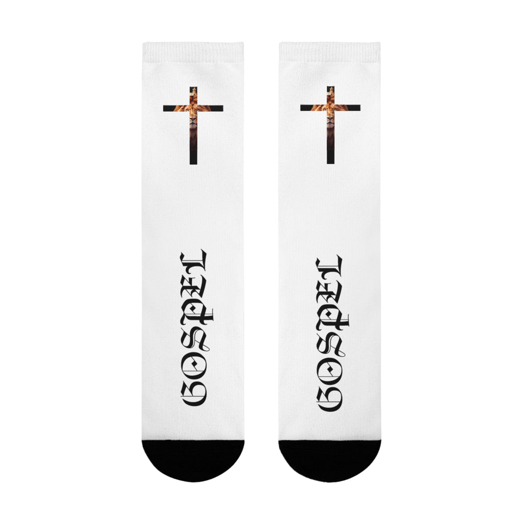 Gospel Cross Sublimation Crew Socks — Christian Faith Graphic Socks