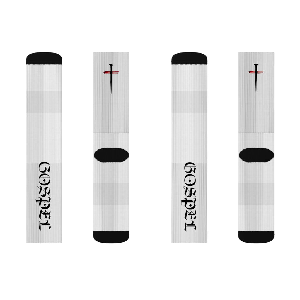 Cross & Script Sublimation Socks — Faith-Inspired Crew Socks with 'GOD BLESS' Text