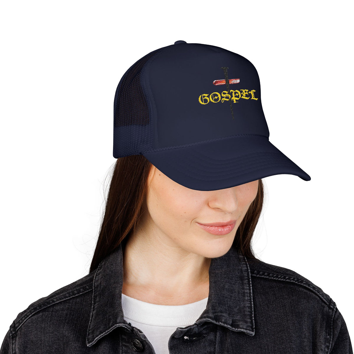 Gospel Cross Trucker Hat — Christian Foam Mesh Cap