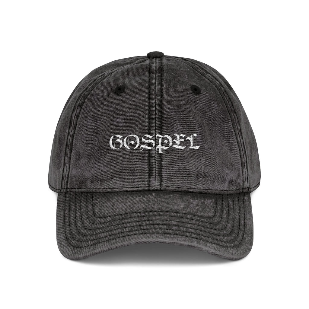 Vintage Embroidered 'Gospel' Cap – Distressed Grey Cotton Baseball Hat