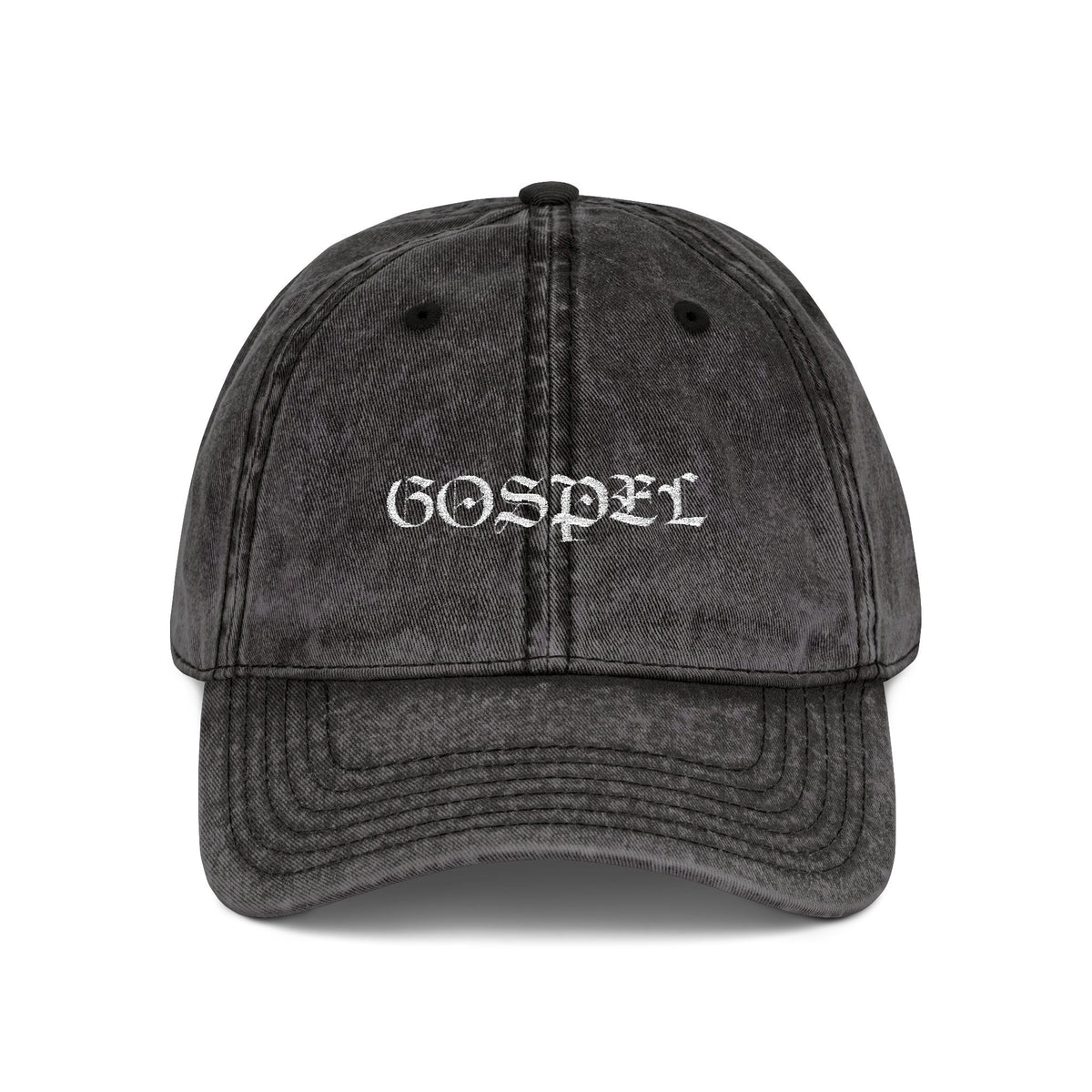 Vintage Embroidered 'Gospel' Cap – Distressed Grey Cotton Baseball Hat