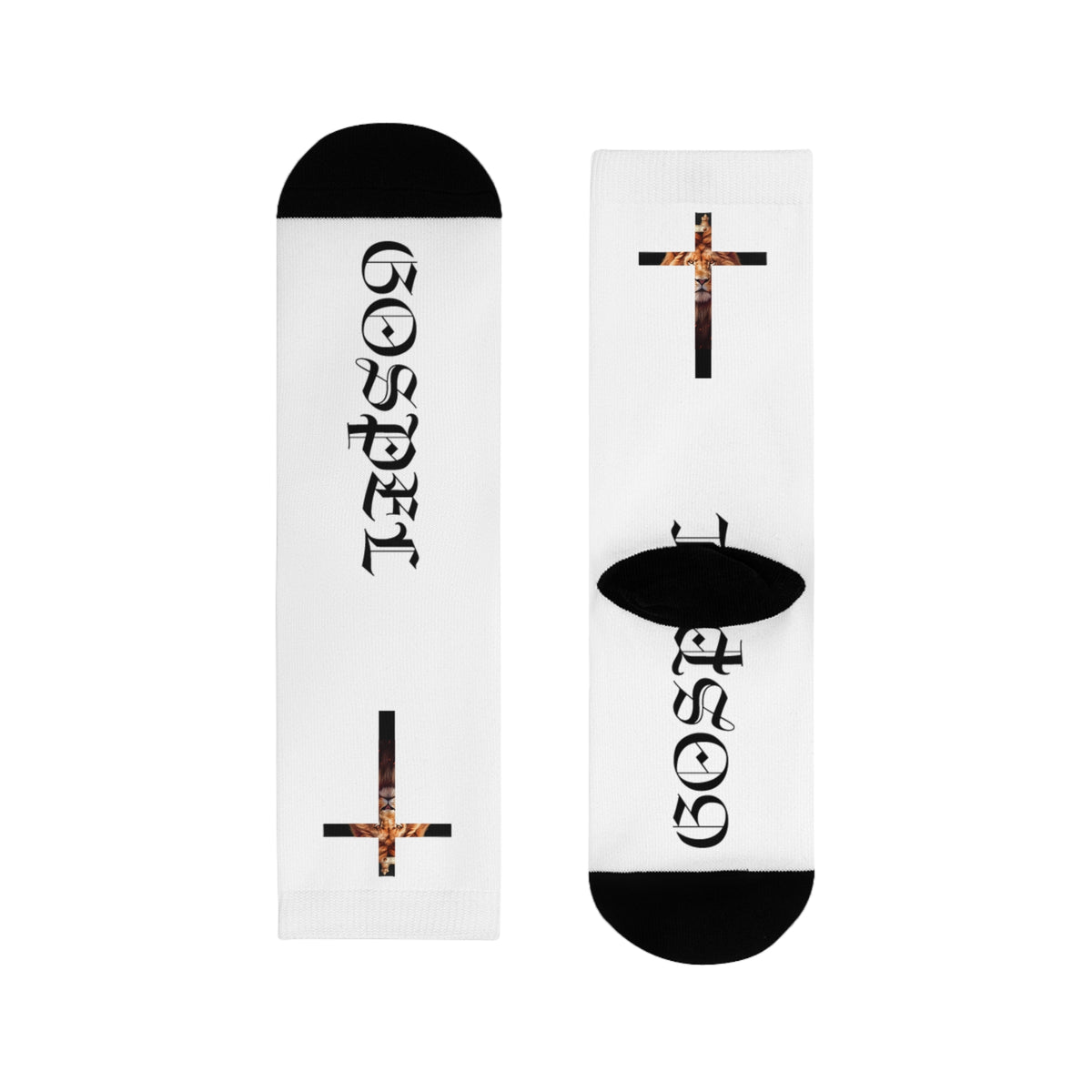 Gospel Cross Sublimation Crew Socks — Christian Faith Graphic Socks
