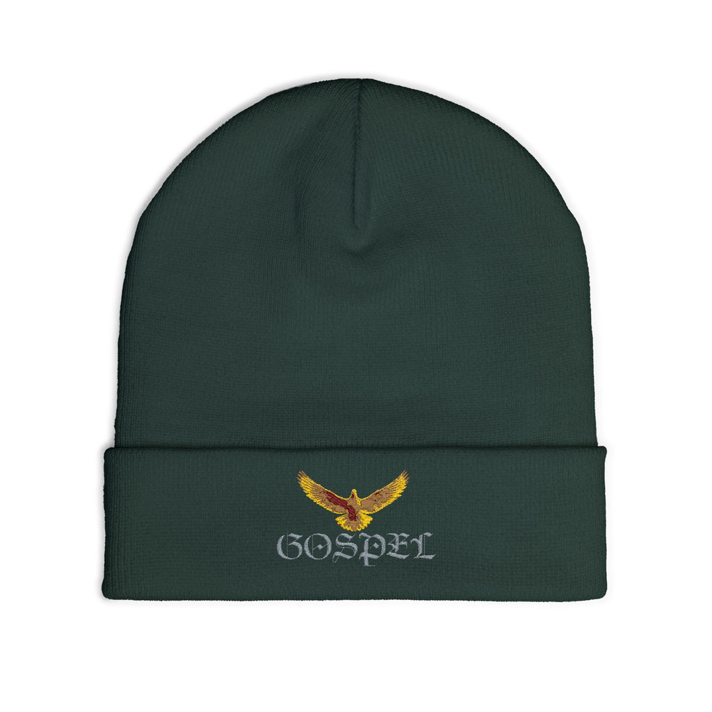 Embroidered Gold Eagle Knit Beanie — Cozy Winter Hat with Metallic Bird Design