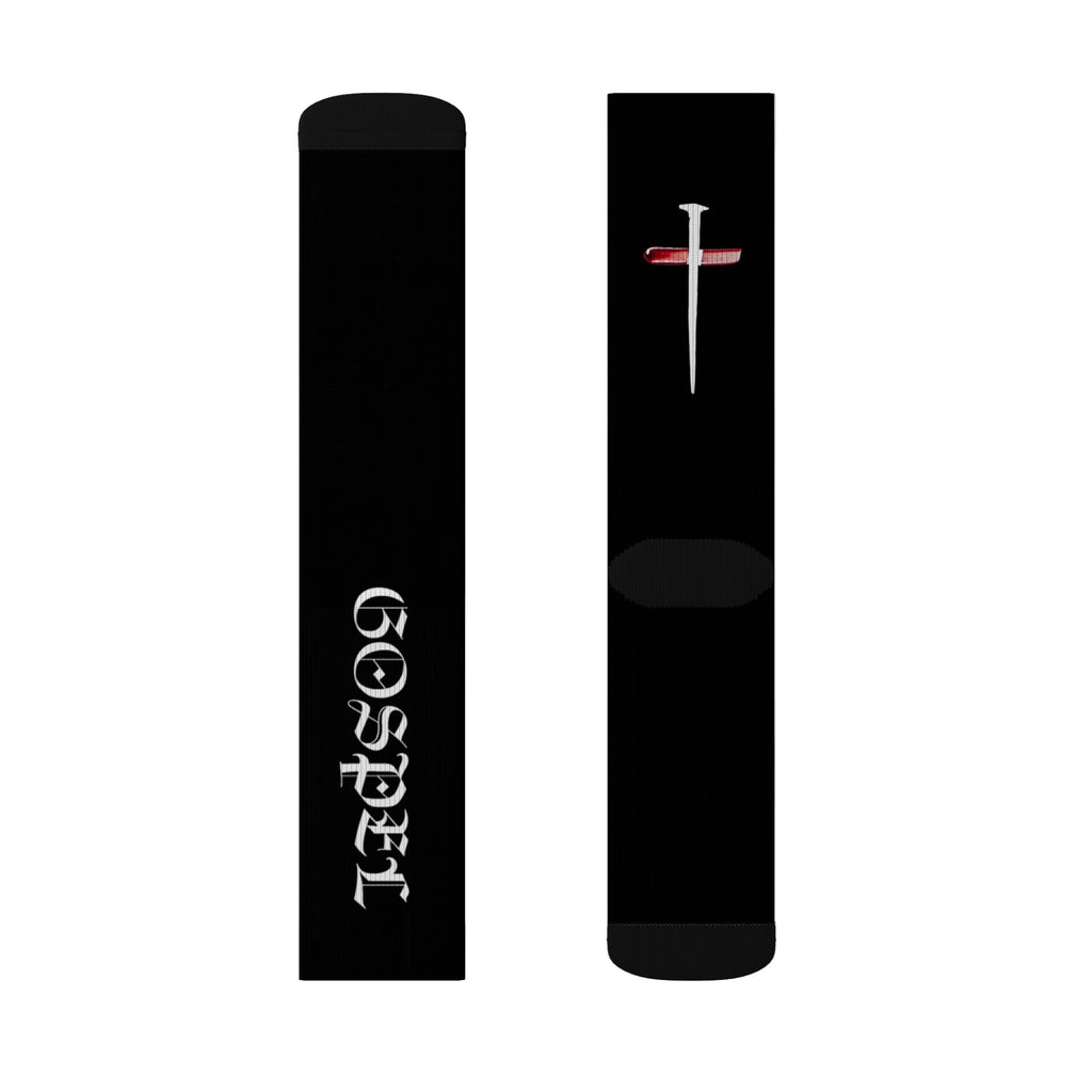 Sublimation Socks — Black 'Gospel' Cross Crew Socks
