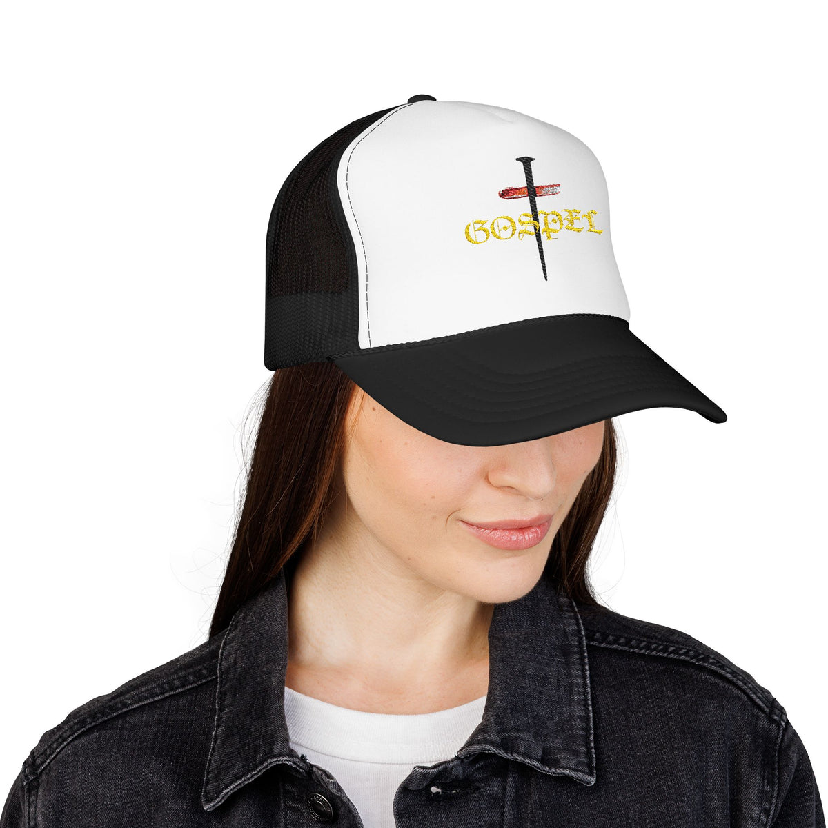 Gospel Cross Trucker Hat — Christian Foam Mesh Cap