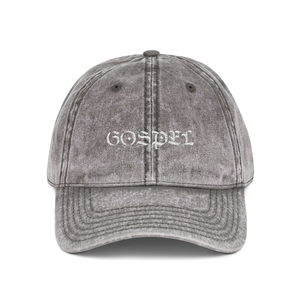 Vintage Embroidered 'Gospel' Cap – Distressed Grey Cotton Baseball Hat