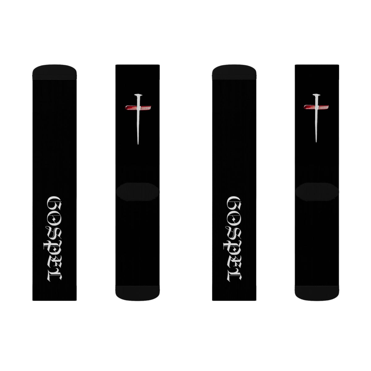 Sublimation Socks — Black 'Gospel' Cross Crew Socks