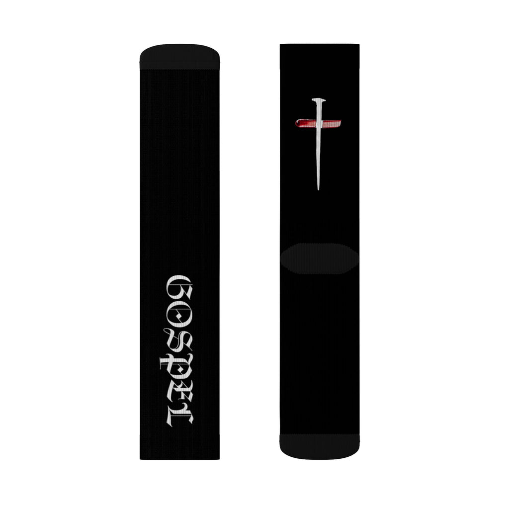 Sublimation Socks — Black 'Gospel' Cross Crew Socks