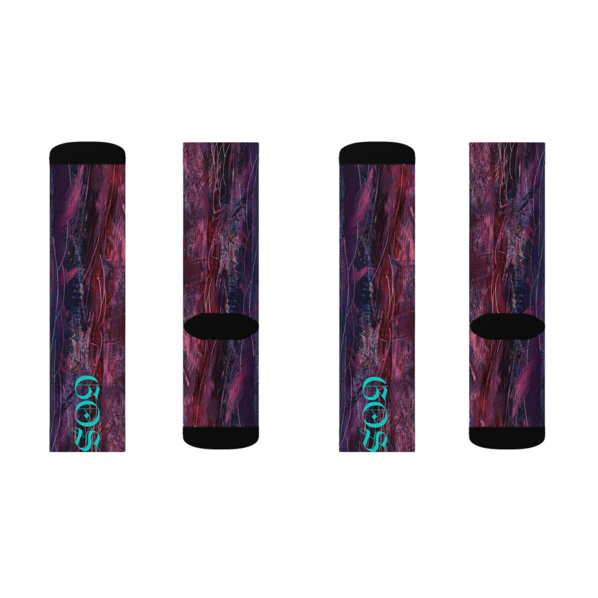 Abstract Nebula Sublimation Socks — Teal Script "Gospel" Crew Socks