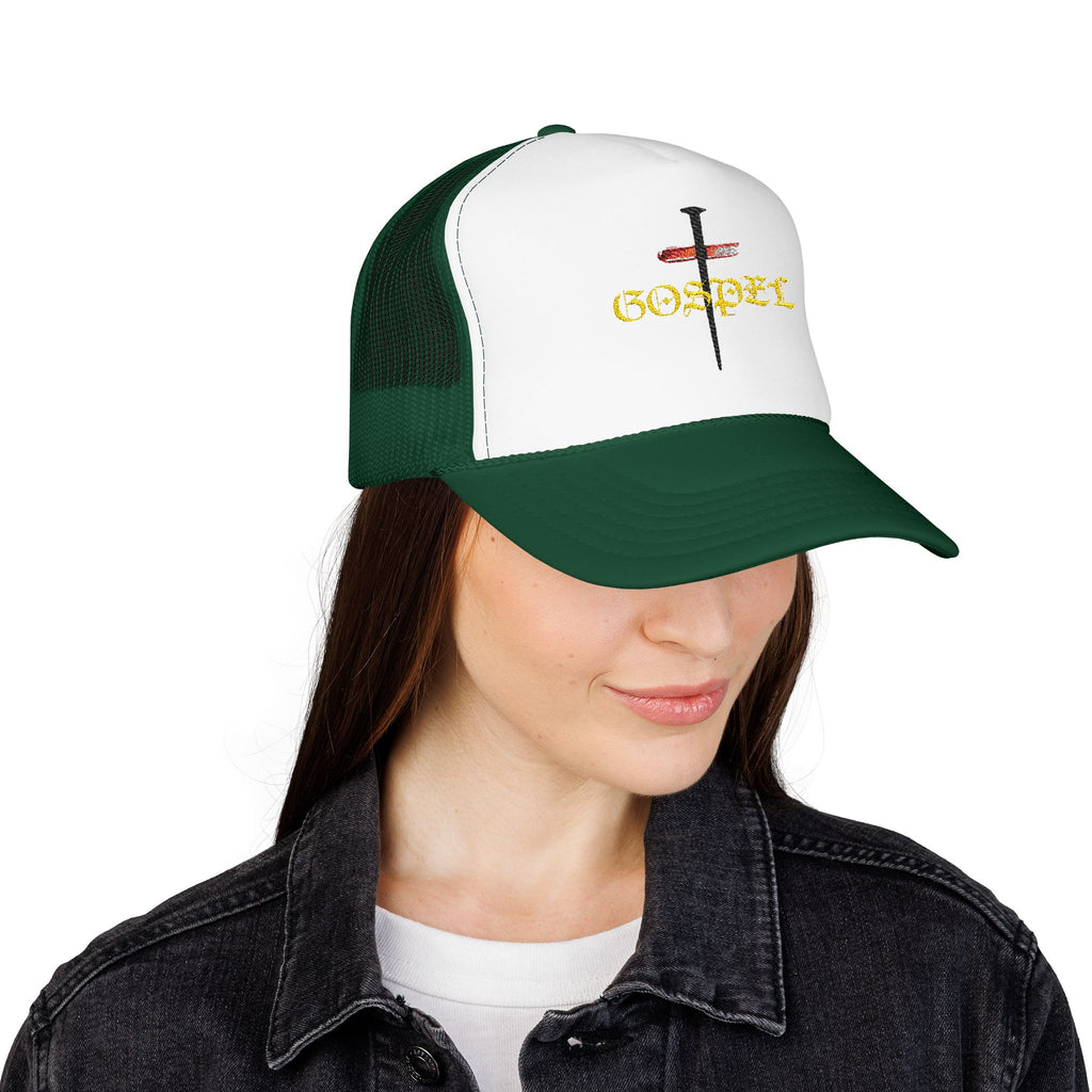 Gospel Cross Trucker Hat — Christian Foam Mesh Cap