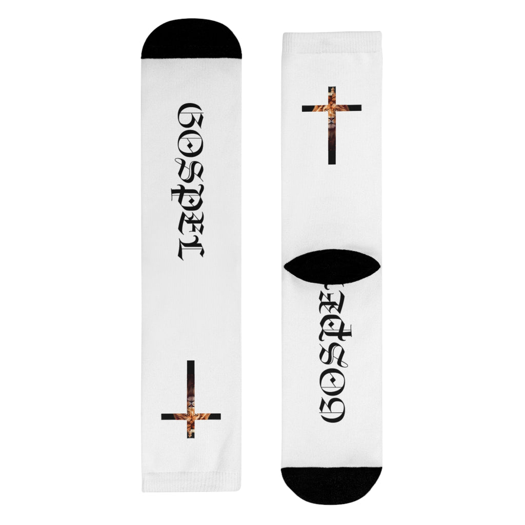 Gospel Cross Sublimation Crew Socks — Christian Faith Graphic Socks