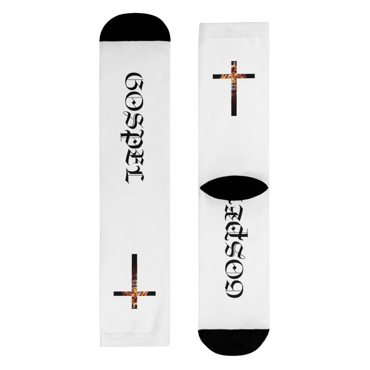 Gospel Cross Sublimation Crew Socks — Christian Faith Graphic Socks