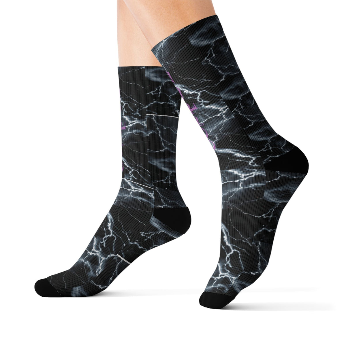 Marble Lightning Socks — Black Electric Sublimation Crew Socks