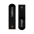Gospel Cross Sublimation Crew Socks — Christian Faith Black Socks