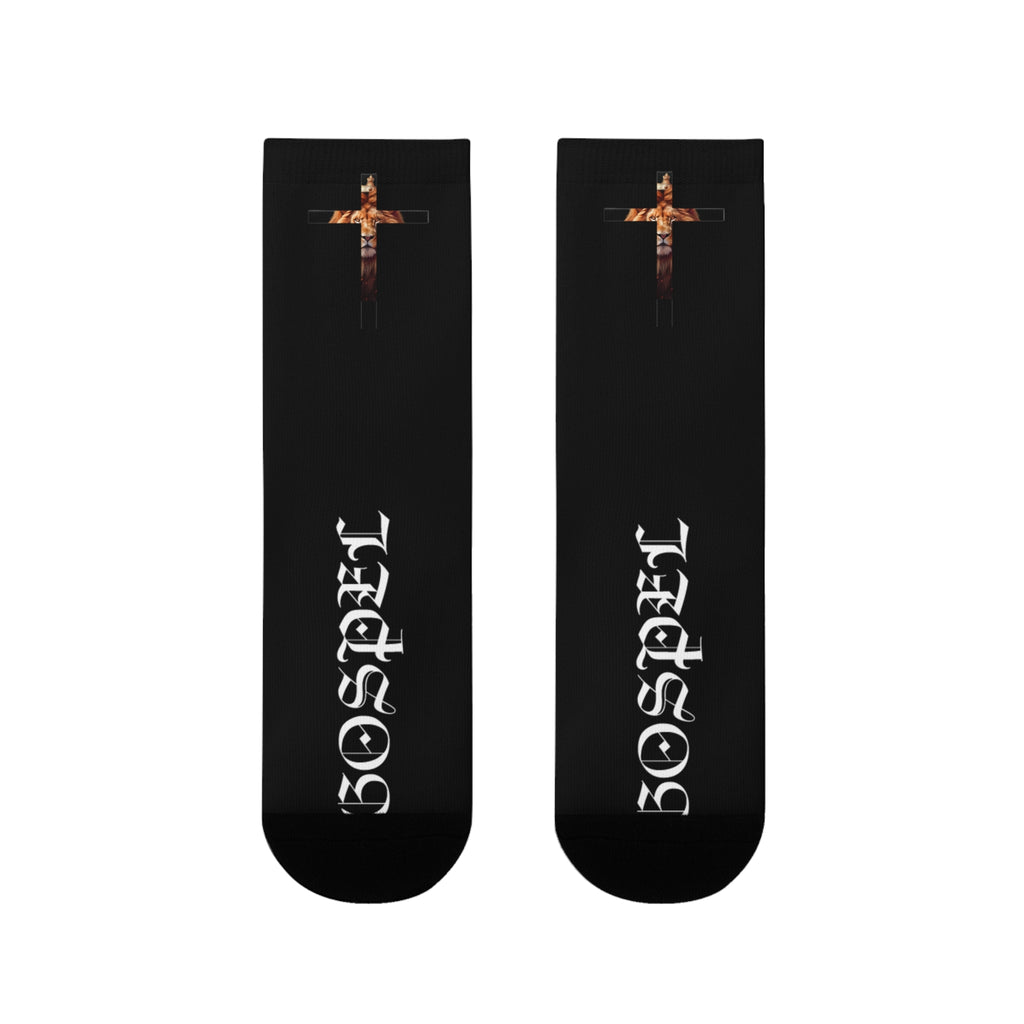 Gospel Cross Sublimation Crew Socks — Christian Faith Black Socks