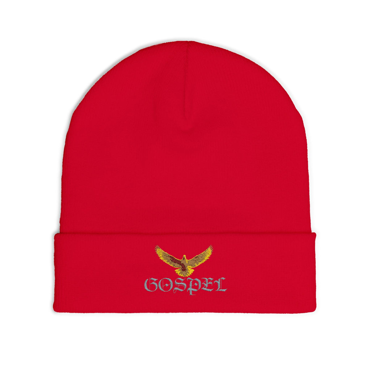 Embroidered Gold Eagle Knit Beanie — Cozy Winter Hat with Metallic Bird Design